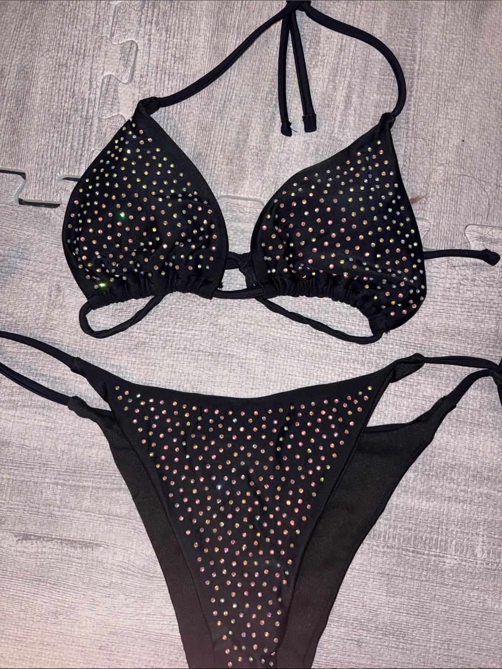 SHEIN Black Rhinestone Triangle Bikini - Iridescent Studs